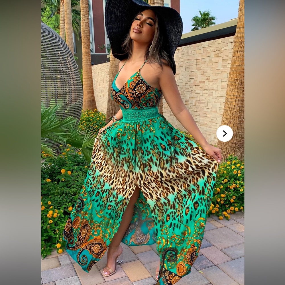 Vibrant Leopard Print Maxi Dress